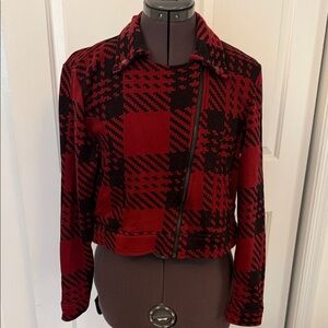 Source Unknown Bold Red and Black Plaid Blazer